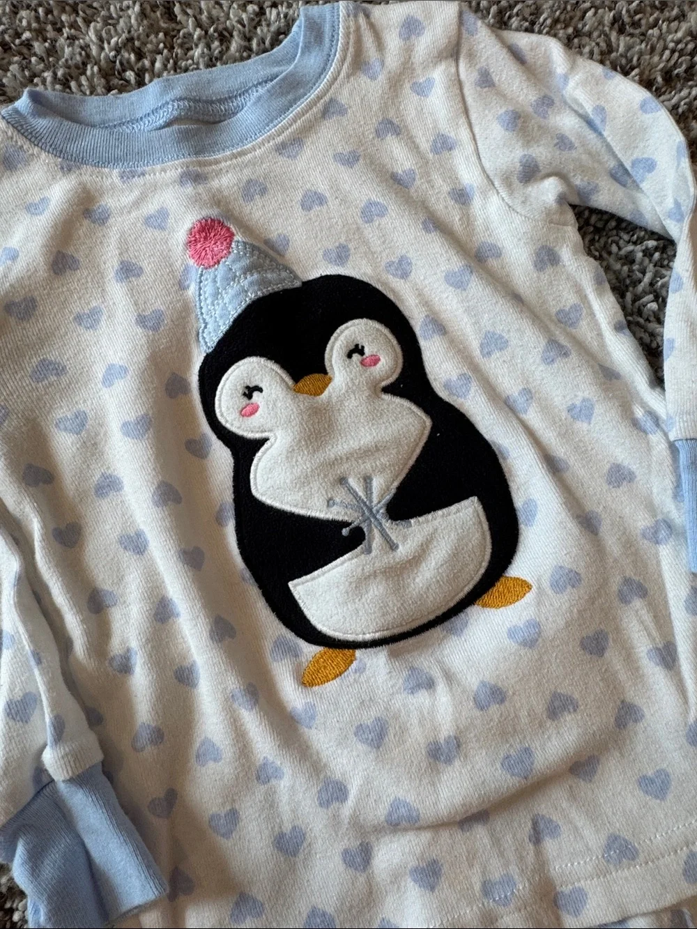 Carter's Light Blue and White Penguin Heart Pajama Set